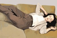 Woman laying in sofa furniture sleeping adult. AI generated Image by rawpixel.