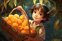 Boy holding basket full of mango fruit plant food. AI generated Image by rawpixel.