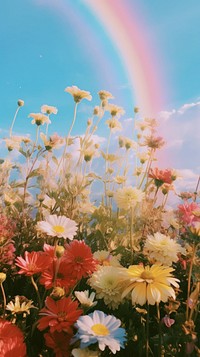 Flowers rainbow sky landscape. AI generated Image by rawpixel.