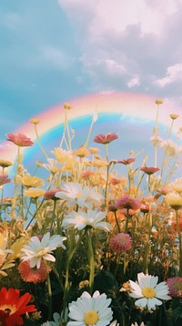 Flowers field sky landscape. AI generated Image by rawpixel.