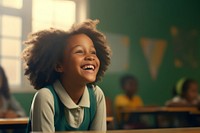Little African student girl laughing classroom school smile. AI generated Image by rawpixel.