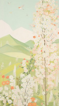 Spring aesthetic wallpaper painting flower plant. AI generated Image by rawpixel.