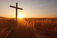 Big cross in wheat farm landscape outdoors horizon. AI generated Image by rawpixel.