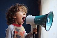 Kid screaming to megaphone shouting performance microphone. AI generated Image by rawpixel.