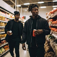 Black men shopping food in mart adult architecture supermarket. AI generated Image by rawpixel.