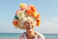 Granny wear flower hat laughing portrait smile. AI generated Image by rawpixel.