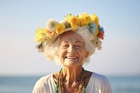 Granny wear flower hat portrait laughing smile. AI generated Image by rawpixel.