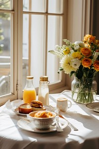 Brunch table windowsill furniture. AI generated Image by rawpixel.