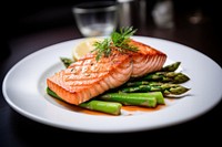 Salmon and asparagus food seafood plate. AI generated Image by rawpixel.