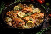 Skillet Lemony Chicken cooking lemon food. AI generated Image by rawpixel.