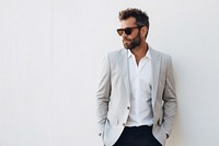 Man button up suit in white wall background blazer jacket shirt. AI generated Image by rawpixel.