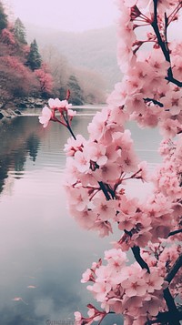 Spring aesthetic background of vanilla river outdoors blossom nature. 