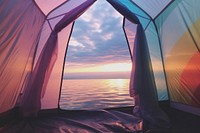 The inside of a tent with a view of the morning lake outdoors camping nature. AI generated Image by rawpixel.