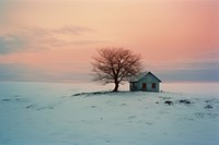 A lonely house with snow hillside winter landscape architecture building outdoors. AI generated Image by rawpixel.