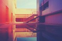 Light leak urban architecture building city reflection. AI generated Image by rawpixel.