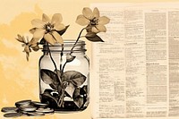 A glass jar filled with coins and a plant paper container freshness. AI generated Image by rawpixel.