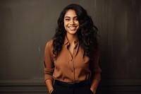 Black and mixed south asian woman standing smiling blouse. AI generated Image by rawpixel.