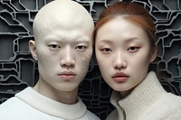 2 asian human faces portrait photo togetherness. AI generated Image by rawpixel.