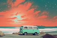 Pale green glow a van next to the ocean outdoors vehicle nature. AI generated Image by rawpixel.