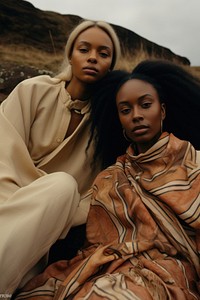 Two young American African women portrait fashion nature. AI generated Image by rawpixel.