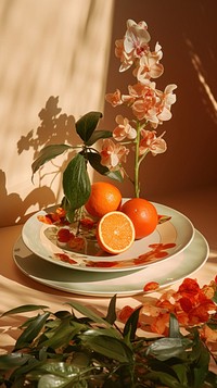 Orange plate plant grapefruit. AI generated Image by rawpixel.
