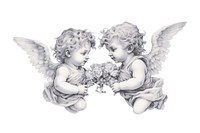 Two cherubs drawing sketch angel. 