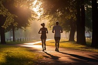 A couple go jogging sunlight running adult. AI generated Image by rawpixel.