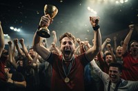 Person holding a trophy cheering adult achievement. AI generated Image by rawpixel.