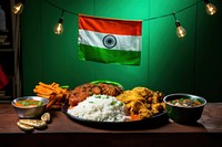 Indian food flag meat vegetable. 