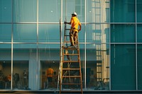 Cleaning service building window helmet. 