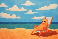 Dog chilling on the beach painting outdoors cartoon. AI generated Image by rawpixel.