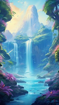 Waterfall landscape outdoors nature. AI generated Image by rawpixel.