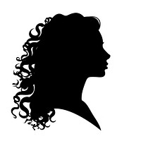 Girl head with long curly hair silhouette black white. AI generated Image by rawpixel.