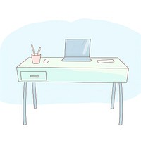 Desk furniture computer cartoon. AI generated Image by rawpixel.