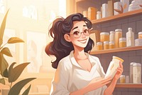 Woman reading ingredients cartoon adult technology. AI generated Image by rawpixel.