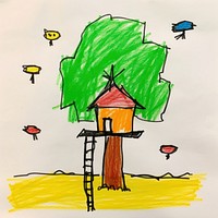 Treehouse painting drawing sketch. AI generated Image by rawpixel.