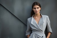 Young elegant woman in grey costume portrait fashion dress. AI generated Image by rawpixel.
