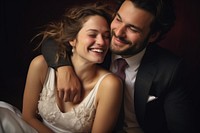 Happy newlywed couple laughing portrait wedding. AI generated Image by rawpixel.