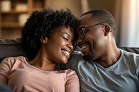 Black middle age couple laughing adult happy. 