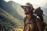 Colombian man on adventure trail in mountain recreation backpack outdoors. AI generated Image by rawpixel.