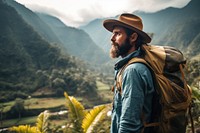 Colombian man on adventure trail in mountain backpacking outdoors nature. AI generated Image by rawpixel.