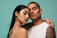 Latinx couple portrait kissing tattoo. AI generated Image by rawpixel.