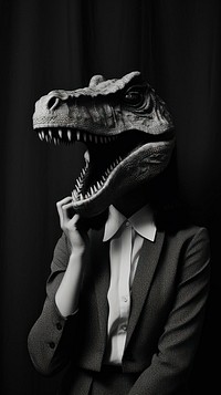 A woman wearing dinosaur head reptile animal black. AI generated Image by rawpixel.