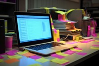 Sticky notes computer furniture laptop. AI generated Image by rawpixel.