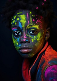 A little black boy wear face painting in neon color photography portrait creativity. AI generated Image by rawpixel.