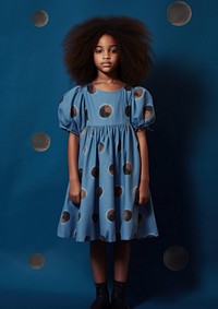 A little black girl wearing cute blue dress with moon pattern hairstyle innocence happiness. AI generated Image by rawpixel.