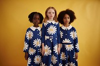 Little three black girl big daisy pattern navy shirt fashion adult dress. AI generated Image by rawpixel.