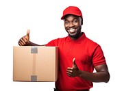 Delivery man pointing box cardboard portrait. AI generated Image by rawpixel.