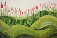Tulip field valley painting pattern plant. AI generated Image by rawpixel.