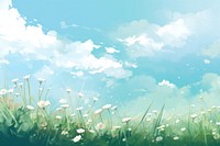 Grass and flowers green sky outdoors. AI generated Image by rawpixel.